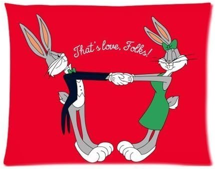 1Croninoutlet shop Looney Tunes Animation Series Cartoon Character Funny Couple Bugs Bunny Romantic Red background Cotton Linen Decorative Throw Pillow Cover Cushion Case Pillow Case,two-sided print,16x24 inch