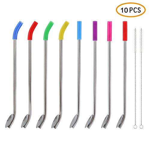 Umiwe Reusable Spoon Straws Stirrer,8 PCS Stainless Steel 2 in 1 Drinking Straws Stirrers with 2 Cleaning Brush for 30oz 20oz Tumblers Cups Mugs Yeti Rambler Rtic Ozark Trail - Thumbnail 7