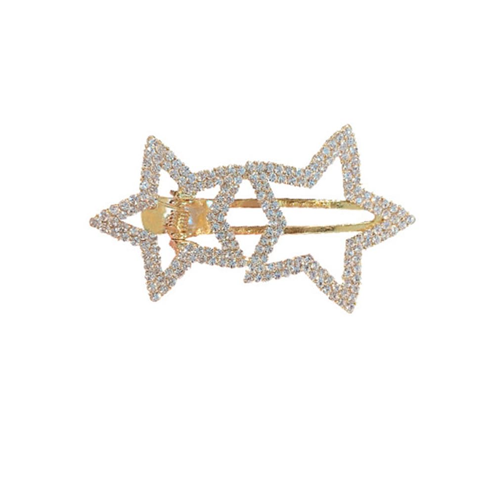 Star Rhinestone Bangs Side Clip Five Pointed Stars Full of Diamond Duck Clip Hairpin Rhinestone Non-Slip Hair Clip Hair Accessory for Girls and Women