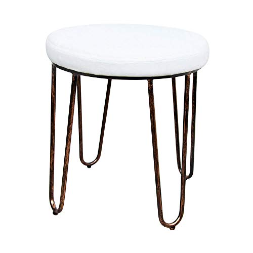 CANDIKO White & Bronze Round Makeup Vanity Chair Velvet Upholstered Metal Stool Bedroom Iron Room Bench Bathroom Ottoman