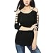 iGENJUN Women's Casual Loose Hollowed Out Shoulder Three Quarter Sleeve Shirts,Black,M