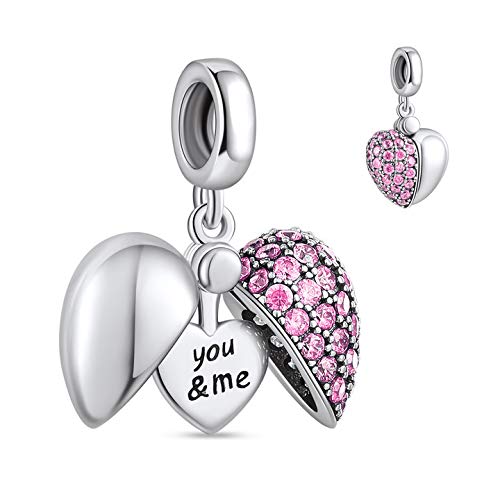 NINGAN Love Heart Charm Engraved Family Collection Beads - Authenic S925 Sterling Silver Bead Charms with Cubic Zirconia Charms Fit Bracelets and Necklaces
