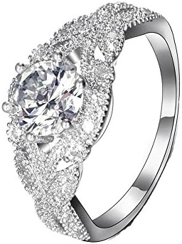 Silver Elegant Flower Engagement Ring with Clear Fine Jewelry Gift for Women Size 6-10