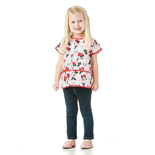 Bumkins Disney Minnie Mouse Junior Bib / Short Sleeve Toddler Bib / Smock 1-3 Years, Waterproof, Washable, Stain and Odor Resistant - Classic