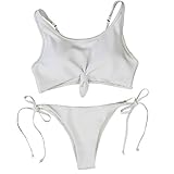 Dellytop Women Sexy Push Up Padded Knot Bikini Top Swimsuit Two Piece Bathing Suit Swimwear,White,Medium