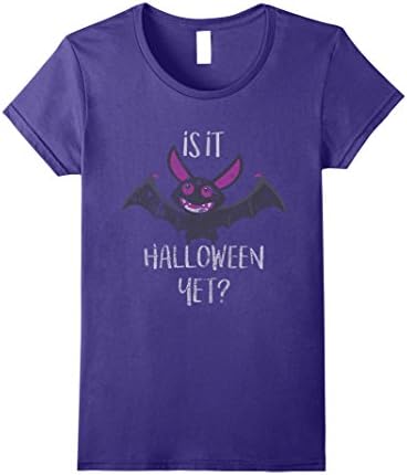 Womens Is It Halloween Yet? Funny Bat Distressed T-Shirt Large Purple