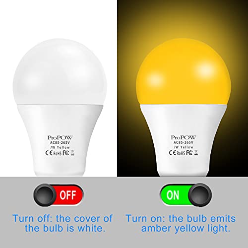 Amber Yellow LED Light Bulb,ProPOW 7W Dusk to Dawn Bulbs 40W Equivalent