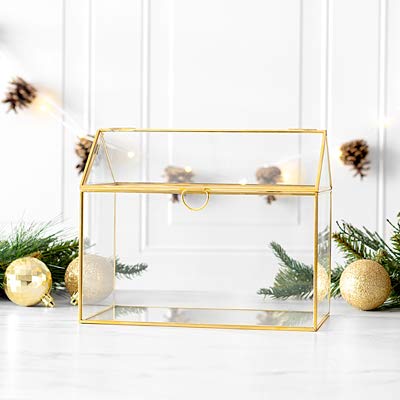 Cathy's Concepts Terrarium Gift Card Holder – Gold, Glass & Brass Construction, Perfect for Wedding Receptions, Graduations & More