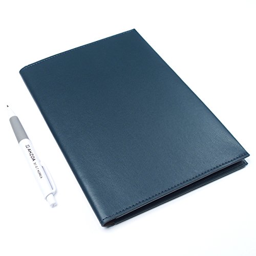 AHZOA 4 Pockets A5 Size Memo Padfolio S6 with Mechanical Pencil , Including 5 X 8 Inch Legal Writing Pad, Synthetic Leather Handmade 6.46 X 8.78 Inch Notepad Clipboard Holder (dark green)