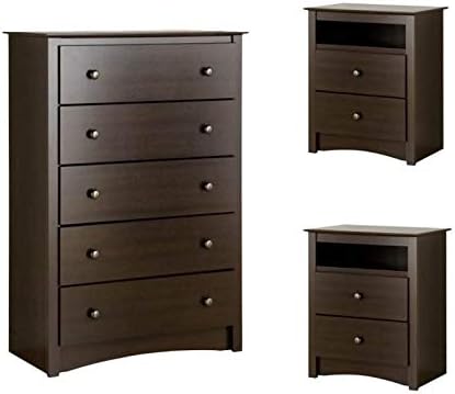 Home Square Contemporary 3 Piece Set with 2 Nightstands and Chest in Espresso Finish