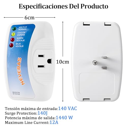 1440W Regulador de Voltaje para Refrigerador, Regulador de Voltaje para Lavadora, Protector de Voltaje para Refrigerador, No Break para Refrigerador, Supresor de Picos de Voltaje para Cocina, AC120V
