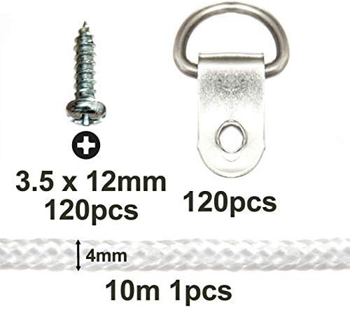Brackit Picture Hanging Hooks Kit - 120 High-Strength D-Rings with Screws and 10M X 4mm Braided Cord for Hanging Picture Frames to Wall - Image 5