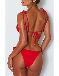 Traje de baño sexy de color sólido con corbata en la parte inferior ajustable y triángulo