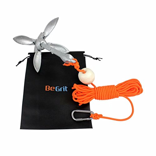 BeGrit Small Boat Anchor Kit Folding Grapnel Anchor Carbon Steel for Canoe Kayaks Jet Ski SUP Paddle Boards 3.5 lb with 32.8 ft Anchor Tow Rope Carrying Bag