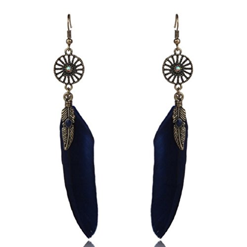 Yuriao Jewelry Elegant Retro Feather Leaf Dangle EarringsÂ£Â¨dark blueÂ£
