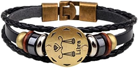 DondPO 12 Constellations Bracelet Fashion Jewelry Punk Alloy Leather Braided Rope Bracelet Bangle Wristband (Black Libra)