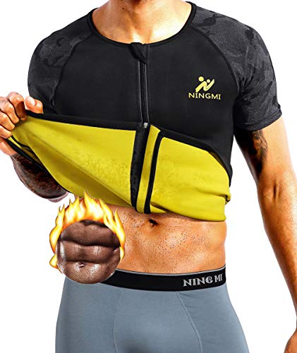 NINGMI Sauna Suit for Men Hot Sweat Suit Sauna Shirt Sweat Body Shaper Workout Neoprene Suit Zipper Short Sleeve - Thumbnail 7