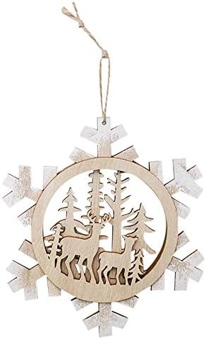Pausseo Snowflake Wood Embellishments Rustic Christmas Tree Hanging Ornament Decory DIY Xmas Tree Gift Baubles Festival Party Pendant Hanging Art Decoration Household Home Decor Kids Baby Toy Doll (A)