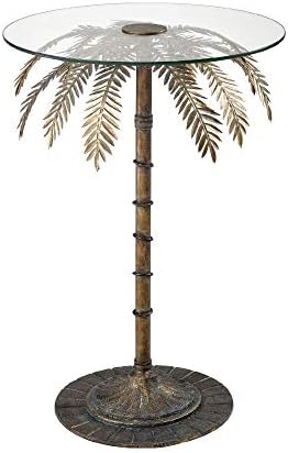 Contemporary Home Living 29” Gold and Clear Palm Tree Design Round Accent Table
