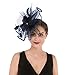 SAFERIN Fascinator Church Feather Mesh Net Veil Party Hat Flower Kentucky Derby Hat with Clip and Hairband for Women (TA1-Large Size Navy Feather Mesh)
