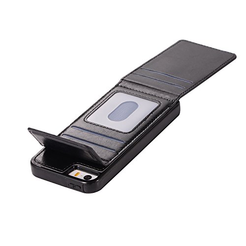 Scheam , iPhone SE 5SE 5 5S Case Wallet Leather, iPhone SE 5SE 5 5S Case with Card Holder and Kickstand, iPhone SE 5SE 5 5S Wallet Case with PU, PU Case Case Compatible with iPhone SE 5SE 5 5S Black - Thumbnail 6
