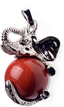 Qimoshi Silver Elephant Pendant with 16MM Natural Red Stone Balls Sphere for Making Jewelry Necklace