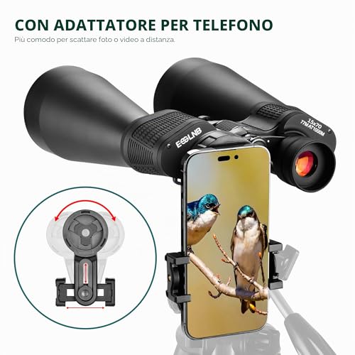ESSLNB 15x70mm Astronomical Binoculars for Adults with Phone Adapter, Tripod Adapter and Prisma FMC Case for Earth Vision and Hunting