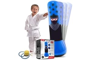 Whoobli Ninja Inflatable Kids Punching Bag, Inflatable Toy Punching Bag for Kids, Bounce-Back Bop Bag for Play, Boxing, Karate, Anger Management, Gift for 3-7 Years Old, Toys Age 3 4 5 6 7; New 2025