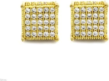 POPLife Mens Golden Tone Micro Pave Screw Back Iced Out 5 Row Earrings 01 Ctc