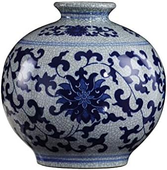 LONG GANG SHOP Ceramics Antique Blue and White Porcelain Vase Decoration Living Room Chinese Retro Crack Glaze Official Kiln Vase