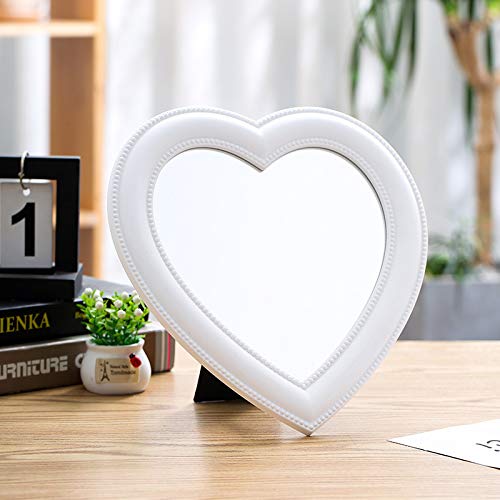 Hosoncovy Heart Shaped Foldable Desktop Makeup Mirror with Stand,Decorative Wall Hanging Handheld Cosmetic Vanity Gift Mirror (White)