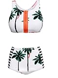 OURS Women's Coconut Tree Print High Waist Bikini Set Bathing Suit 2 Piece Swimsuit