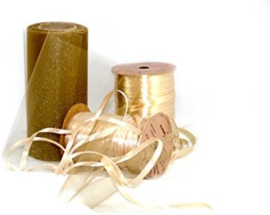 Tulle and Pearl Raffia Gift Wrap Ribbon Bundle (Gold)