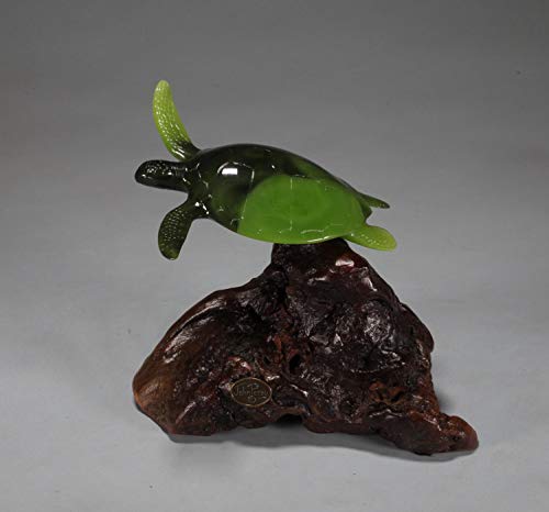 SEA TURTLE"JADE" by John Perry 7in long burlwood base