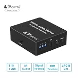 Portta Toslink 3x1 Switch/SPDIF Audio Switch 3 Port Audio Switcher with IR Remote Control 1:1 Transmission for Apple TV/Xbox/Blu-ray player/Sound Bar/Receiver/Speakers/DVD Player/Amplifier