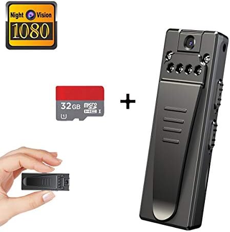 Mini Spy Hidden Camera, Full HD 1080P Portable Mini Nanny Cam with Night Vision and Portable Pocket Clip Wearable Body Camera Video Recorder,Small Security Camera for Home and Office(with 32G Card)