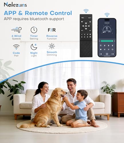 Nalezuns Ceiling Fan with Light, 40 cm Ceiling Fan, Quiet Remote Control, 3 Colour Temperatures and 6 Speeds, Silent Ceiling Fan for Living Room, Bedroom, Kitchen
