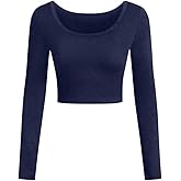 Sweet Hearts Long Sleeve Crop Top for Women- Solid Square Neck Casual Basic Shirt Made in USA