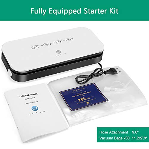 ULTTY Vacuum Sealer Machine with Starter Kits Automatic Food Sealer for Sous Vide Dry Moist Available SKJ-CR009B White