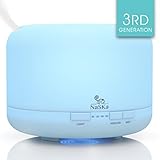 Electric Essential Oils Diffuser by Naska | 3rd Gen. Ultrasonic Personal Home Aromatherapy Air Humidifier & Diffuser | Mist Mode Waterless Auto Shut-off | 16 Colors Light | 500ml 17oz