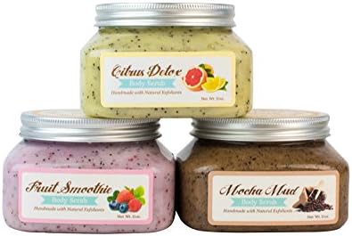 Premium, Handmade Body Scrub Variety Pack. Nourishing Shea Butter, Natural Exfoliants, Beautifully Fragrant. Premium Oils For Long Lasting, Moisturized & Radiant Skin. Cruelty Free. Great For Dry Skin