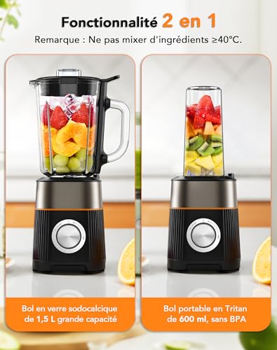 Blender Blender with 2 Portable Tritan Cups Can Crush Ice Cream for Juice, Smoothies, Milkshakes