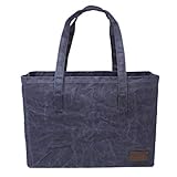 Hawkins Hill Waxed Canvas, Reusable Grocery Bag, Durable, Heavy-Duty Shopping Tote Bag, Foldable, Holds 60+ lbs, Navy Color