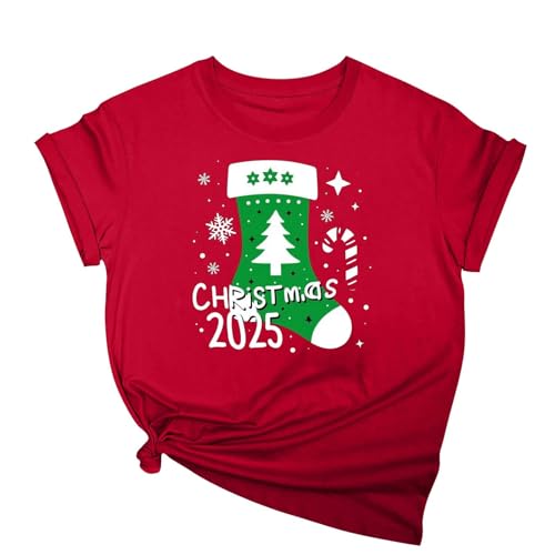 Merry Christmas Shirts for Women Cute Graphic Tees Holiday Short Sleeve T Shirt Tops Womens Crewneck Tshirts Ugly Xmas Gifts 2025 Gnomes Snowflakes Wine Glasses Snowman Tree Elk Santa Print T-Shirt