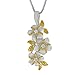 Sterling Silver with 14kt Yellow Gold Plated Accents 3 Plumeria Maile Vertical Bar Pendant Necklace, 16+2