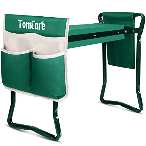 TomCare Garden Kneeler Seat Garden Bench Garden Stools Foldable Stool with Tool Bag Pouch EVA Foam Pad Outdoor Portable Kneeler for Gardening(Large-21.65" x 10.62" x 18.89",Green)