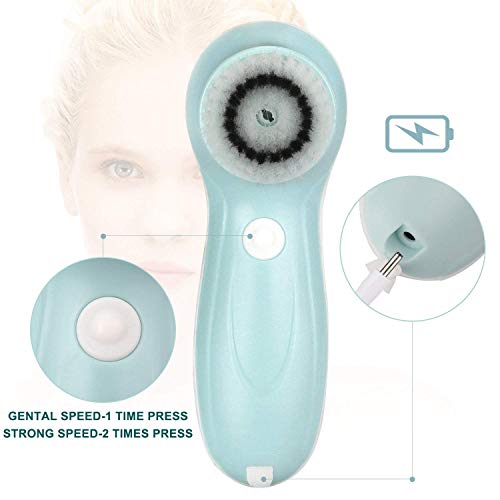 Facial Cleanser Brush, 3 in 1 Electric Rotating Facial Cleansing Brush USB Rechargeable Sonic Face Cleaners Scrubber SPA Skin Care Tool Beauty Instrument (Blue)