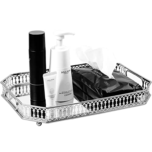 YIVIYAR Mirror Tray Silver Tray Big Tray Decor Perfume Tray, Bathroom