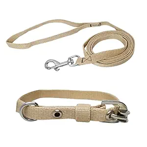 Modern Pets House 1/2 Inch Thick Heavy Duty Collar and Leash Rope with Anti-Slip Handle| Waterproof Neck Collar and Leash Belts with Strong Hook| Walking Jogging Training Collar and Leash for Small Dogs (Skin Color, Small)