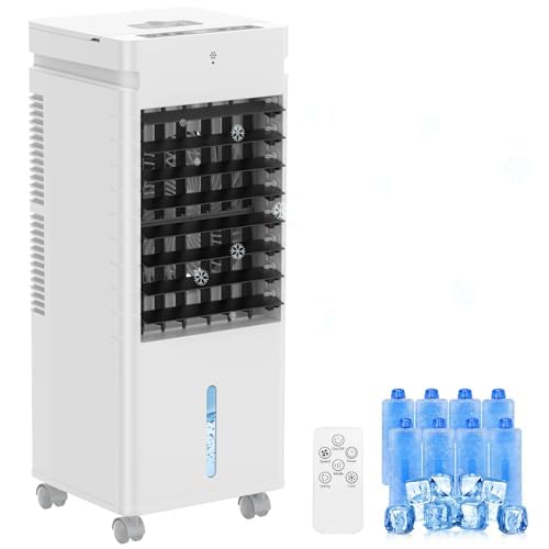Aire Acondicionado Portátil, Enfriador de Aire por Evaporación con Ventilador de 20W, Depósito de 12L y Cristales de Hielo – 3 Modos, 12 Velocidades, Oscilación, Temporizador y Mando a Distancia